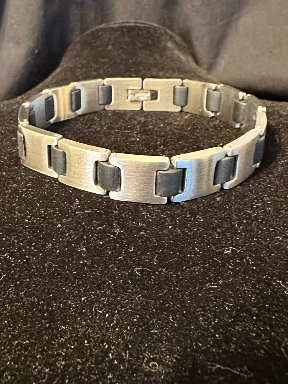 Men's Stainless Steel and Black Rubber H Link Bracelet